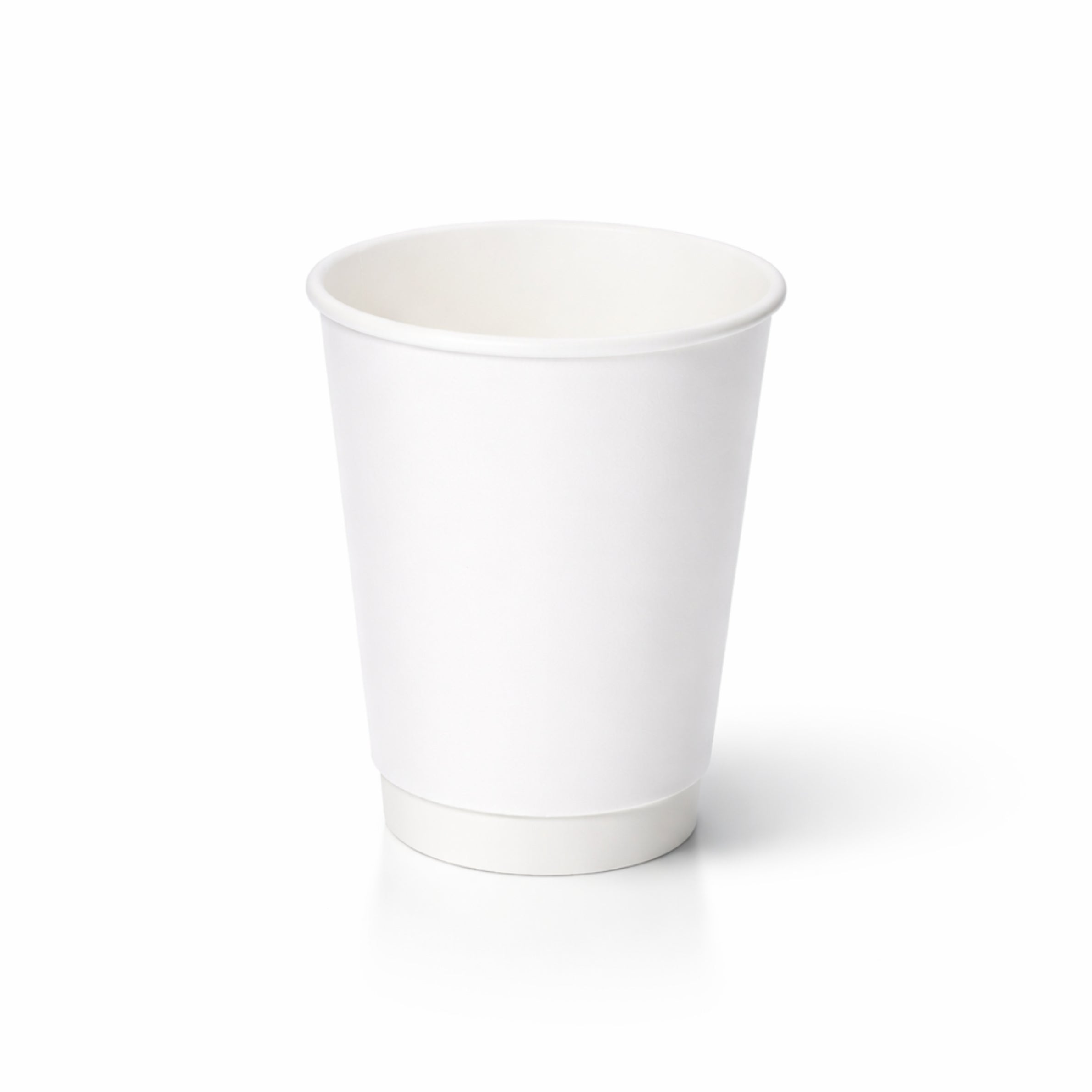 12oz White Double Wall Paper Cup centred on white, smooth white exterior and double-wall base band, subtle shadow