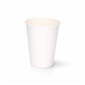 12oz White Single Wall Paper Cup centred on a plain white background, subtle shadow beneath showing the full tapered body