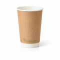 16oz compostable kraft double wall paper cup - front view on white background