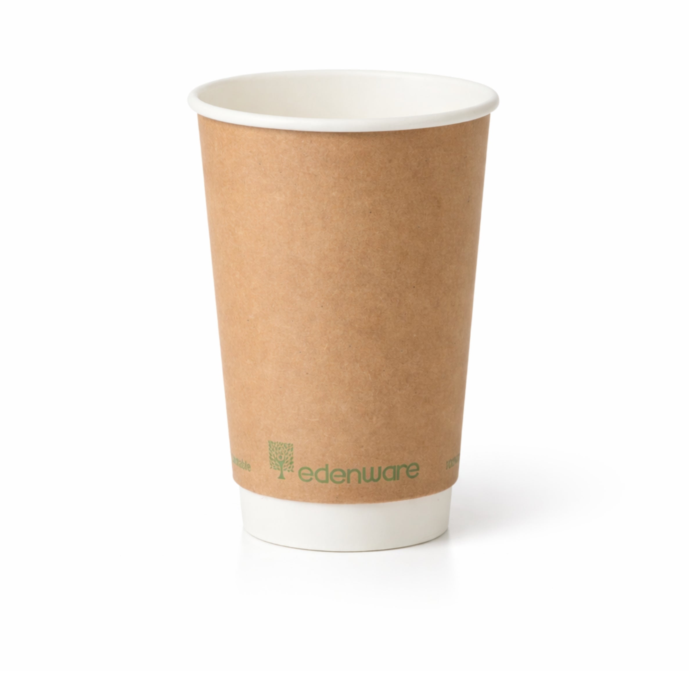 16oz compostable kraft double wall paper cup - front view on white background