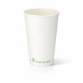 16oz compostable white single wall paper cup - front view on white background