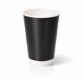 16oz Black Double Wall Paper Cup on white, tall matte black exterior, white rim and base band, subtle shadow