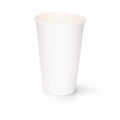 16oz White Single Wall Paper Cup centred on a plain white background, subtle shadow beneath showing the tall tapered body