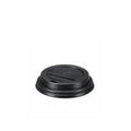 62mm black domed sip-through lid - front angle view on white background