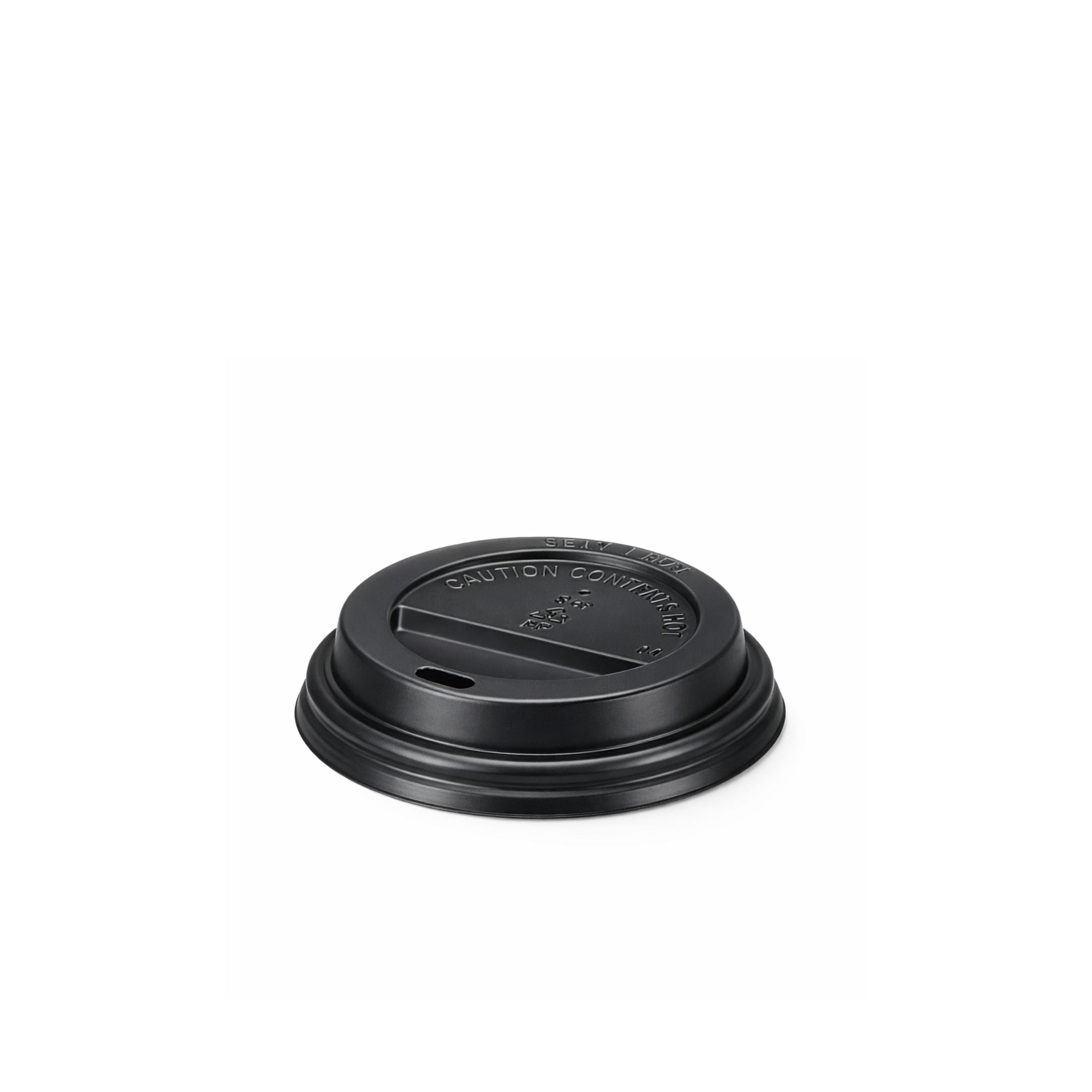 62mm black domed sip-through lid - front angle view on white background