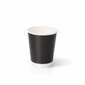 8oz Black Double Wall Paper Cup centred on white, showing the matte black exterior, white rim and base band, subtle shadow