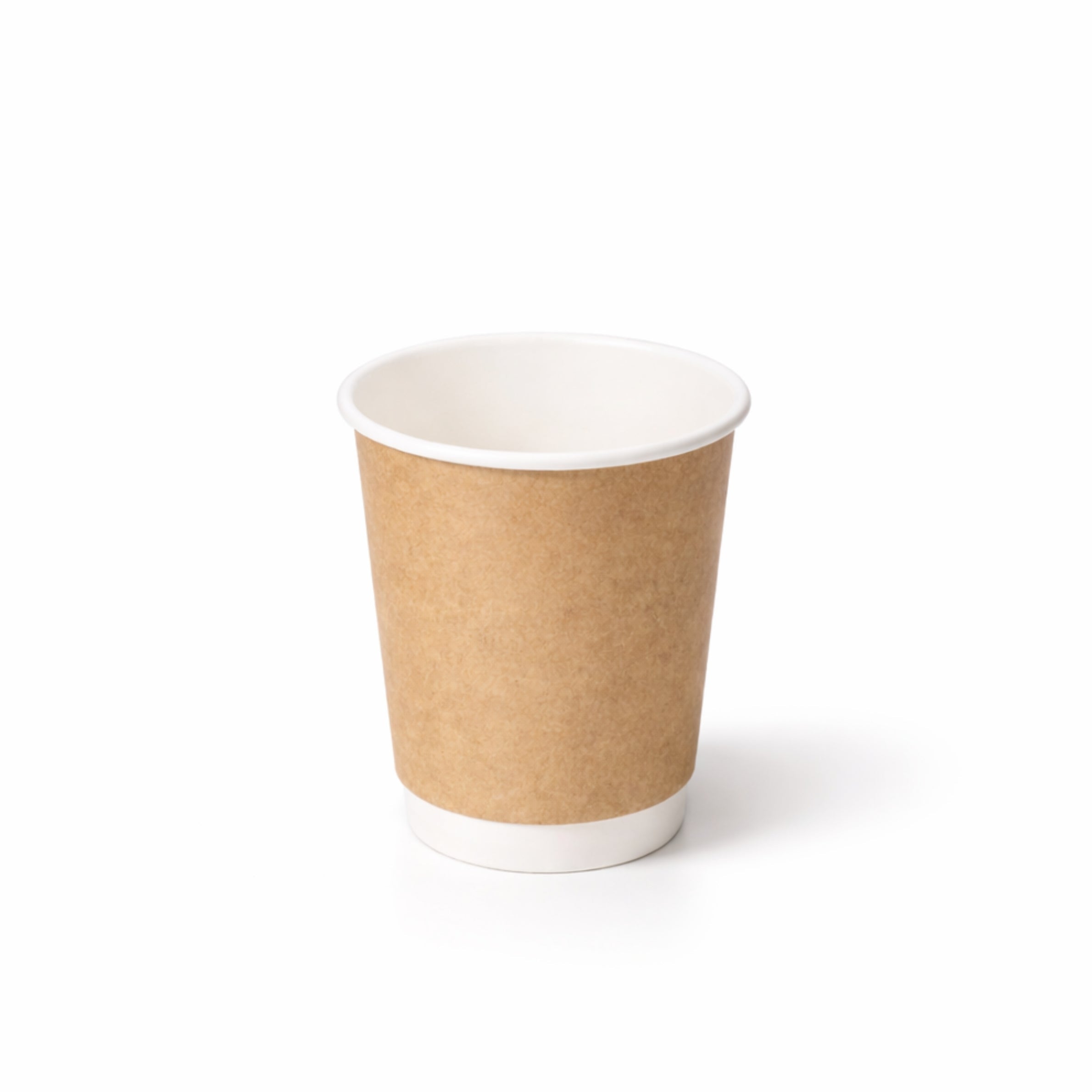 8oz Kraft Double Wall Paper Cup centred on white, showing the natural kraft exterior, white rim and base band, subtle shadow