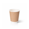 8oz Kraft Ripple Wall Paper Cup on white, diagonal ripple texture exterior, white rim and base band, subtle shadow
