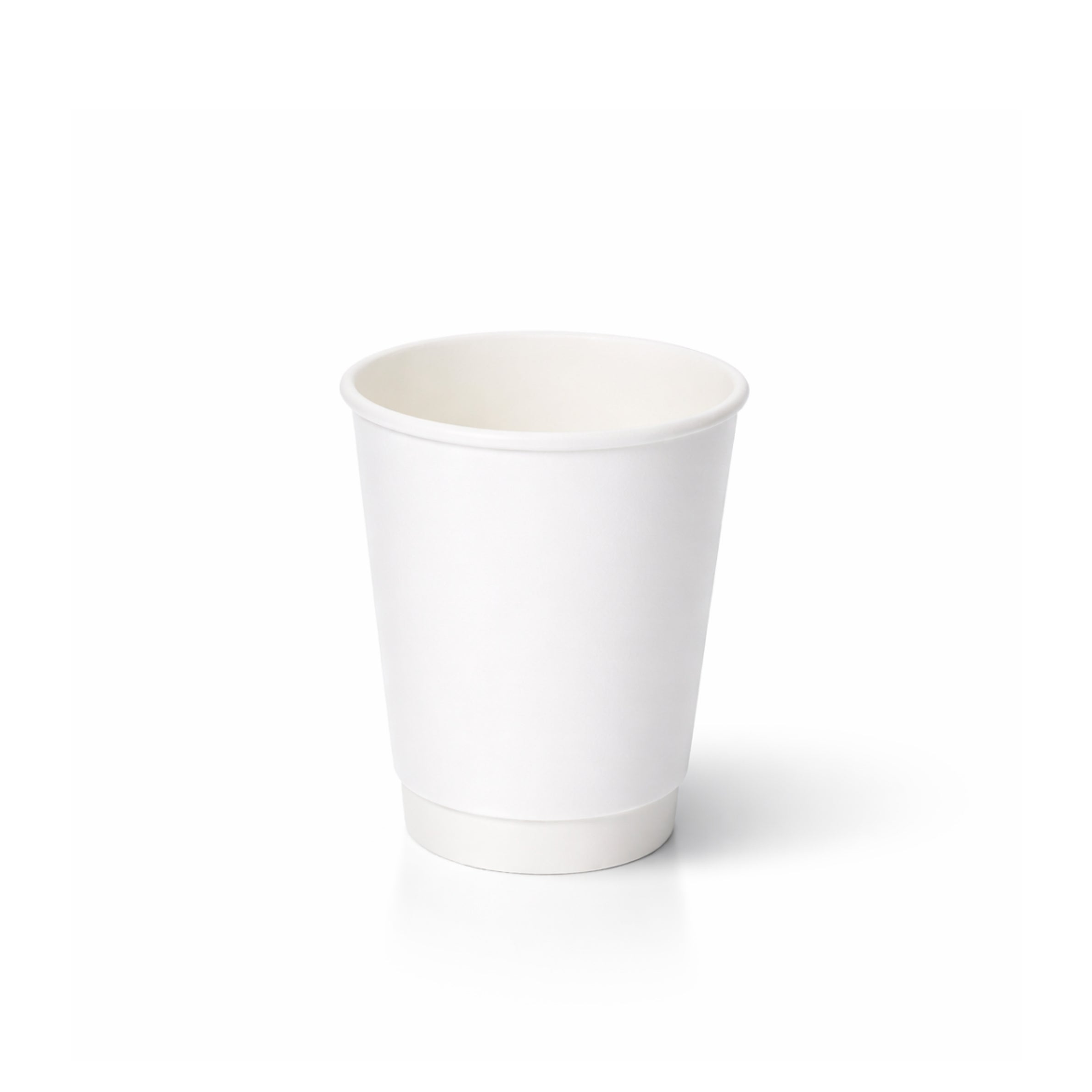 8oz White Double Wall Paper Cup centred on white, clean smooth white exterior and double-wall base band, subtle shadow