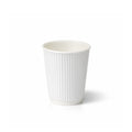 8oz White Ripple Wall Paper Cup on white background, vertical ripple texture exterior, subtle shadow