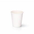 8oz White Single Wall Paper Cup centred on a plain white background, subtle shadow beneath showing the full tapered body